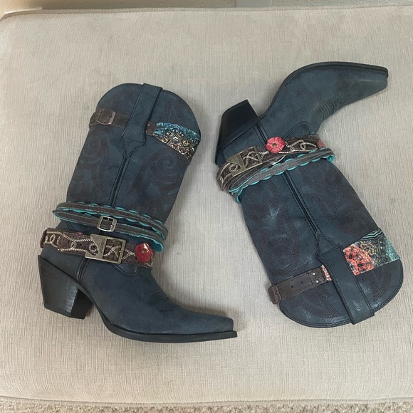 Durango Heeled Boots Blue and Brown Western Style - Picture 4 of 7